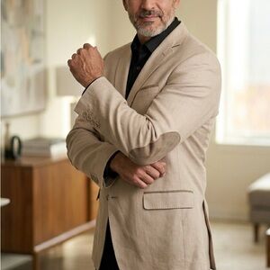 Van Heusen Beige Sport Coat with Elbow Patches Linen blend